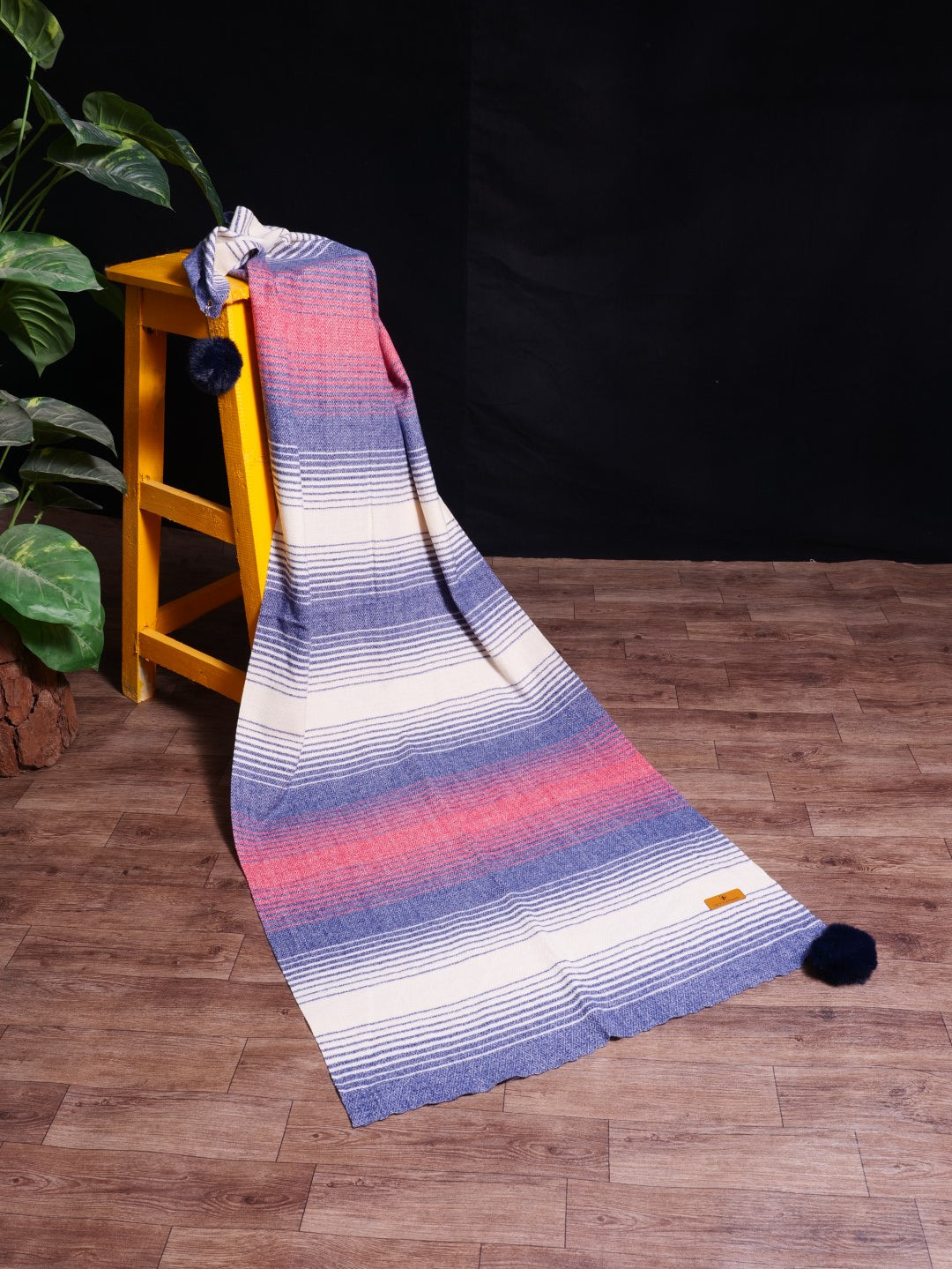 Chic Stripe Woolen Stole - Pink & Blue