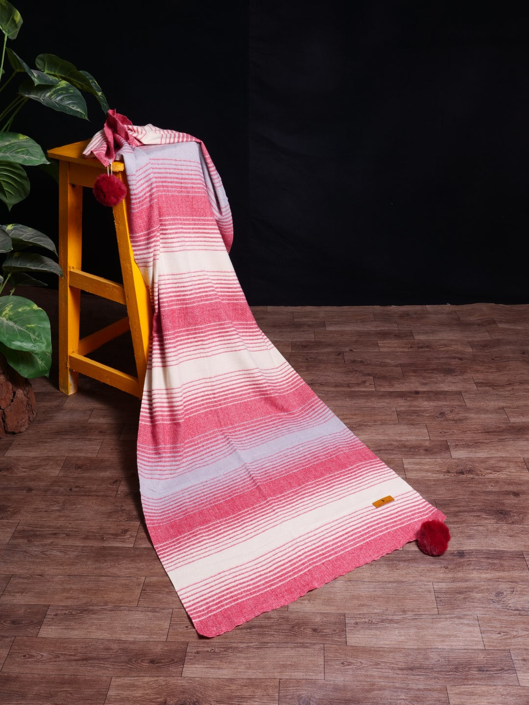 Chic Stripe Woolen Stole - Pink