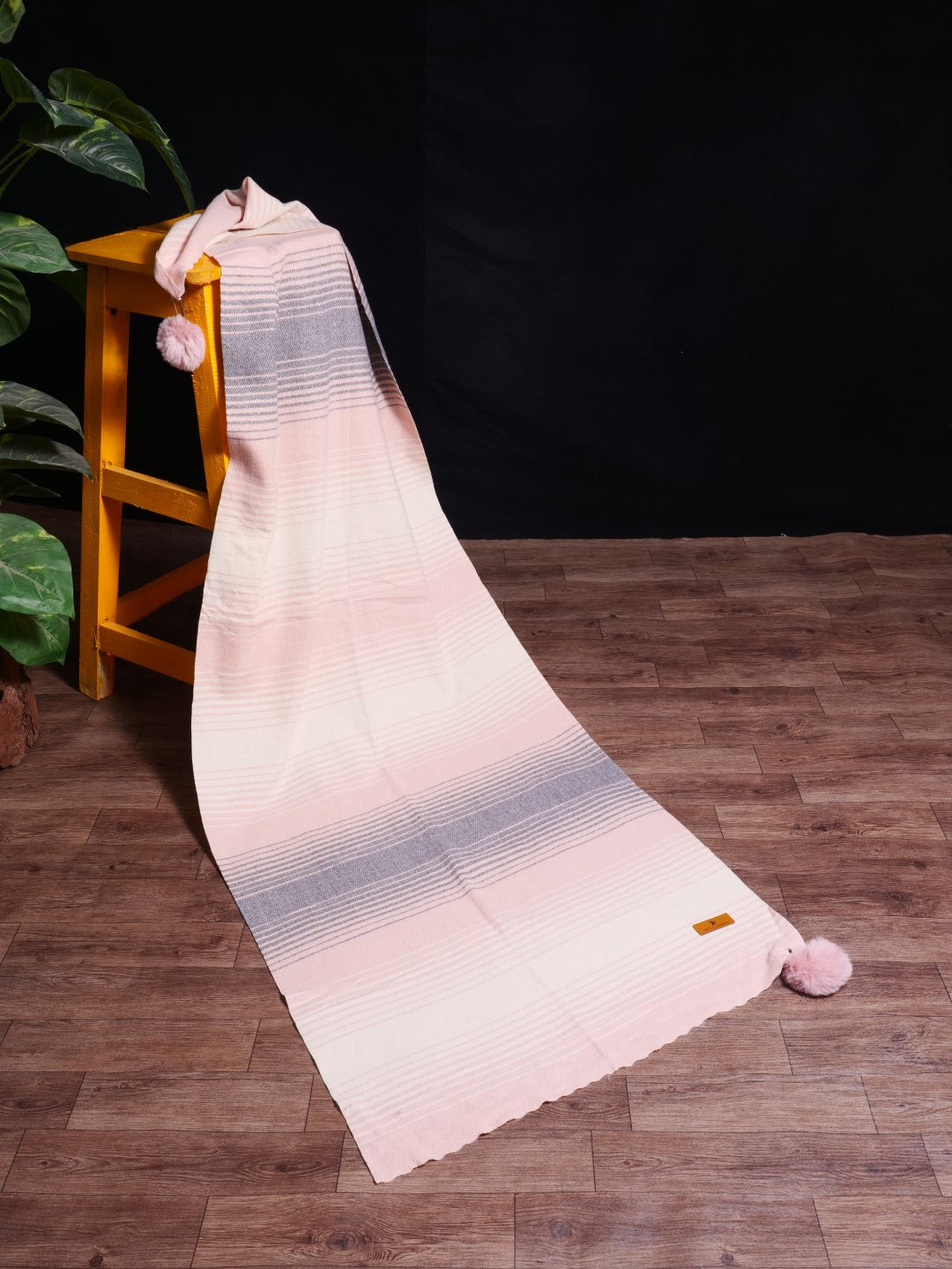 Chic Stripe Woolen Stole - Baby Pink