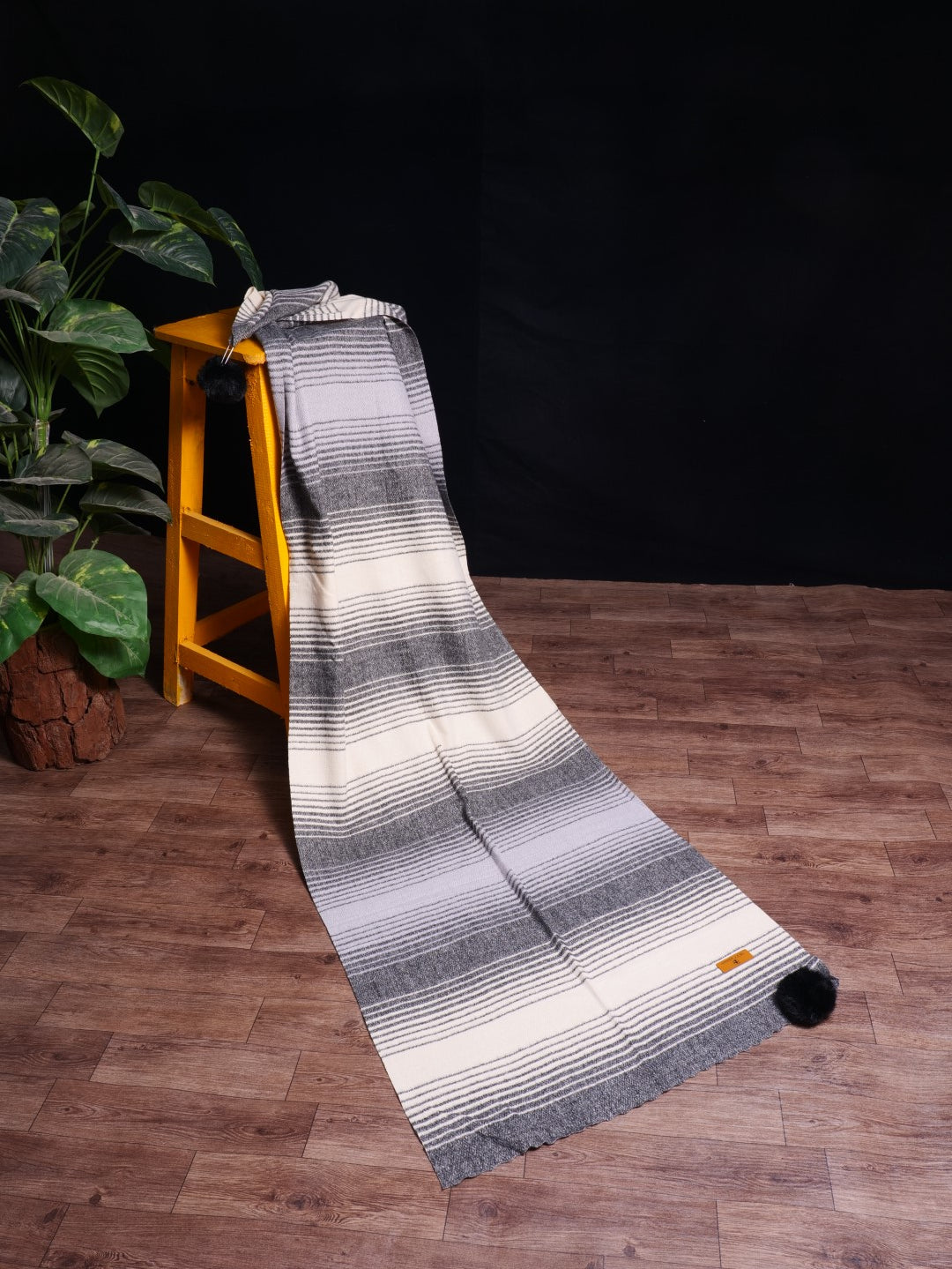 Chic Stripe Woolen Stole - Black