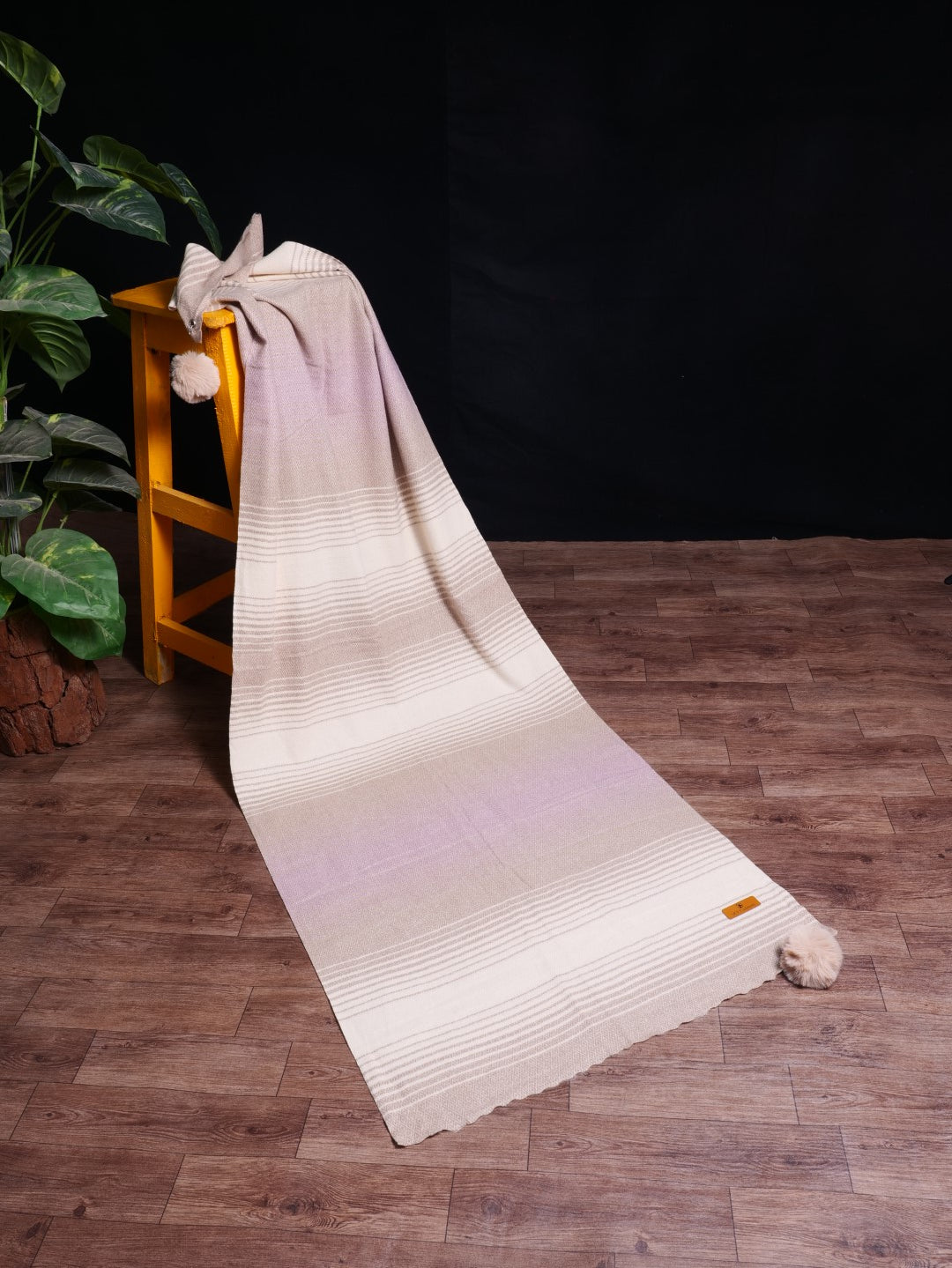 Chic Stripe Woolen Stole - Camel