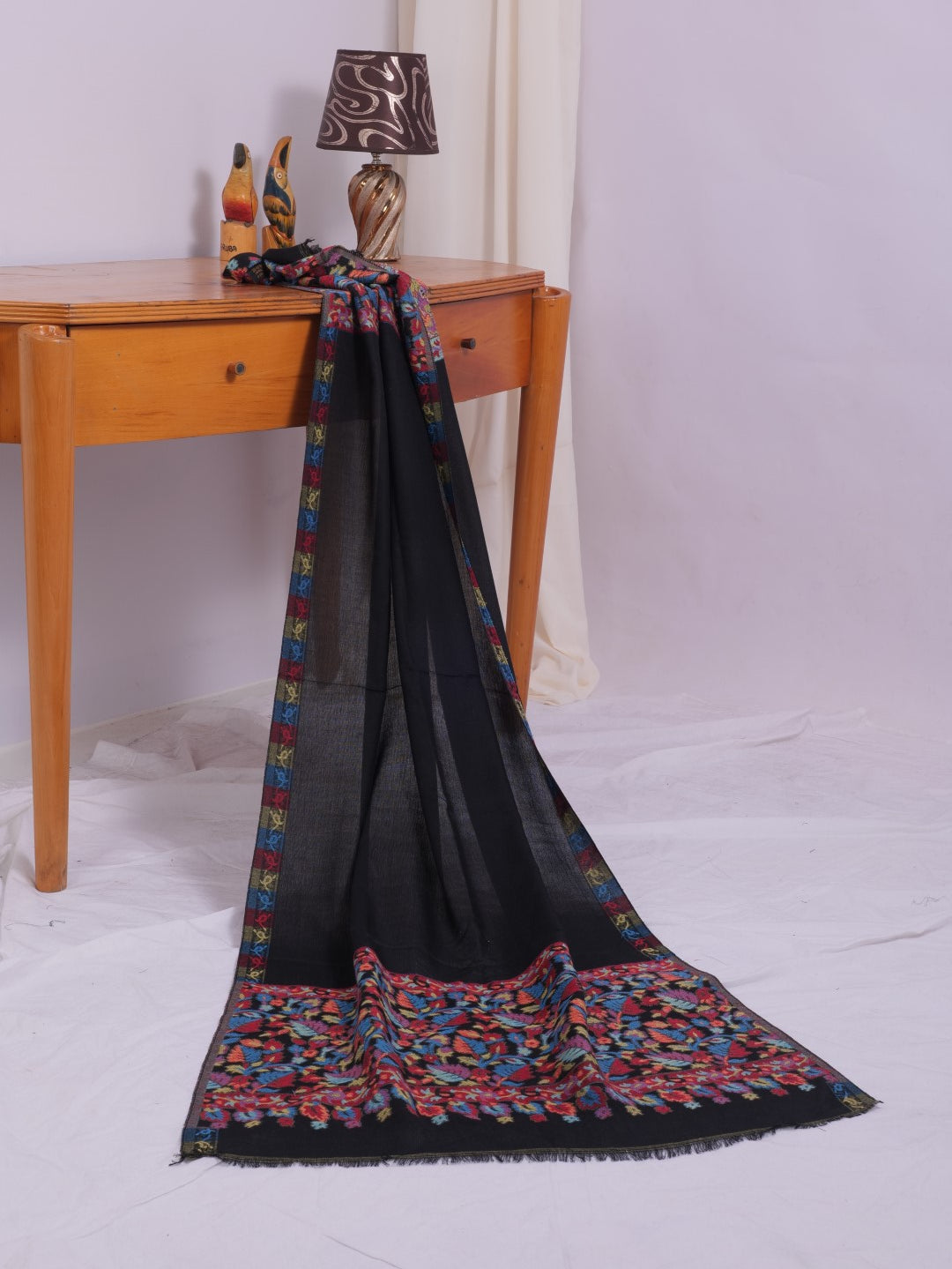 Pashmina Jacquard - Black with Red Border
