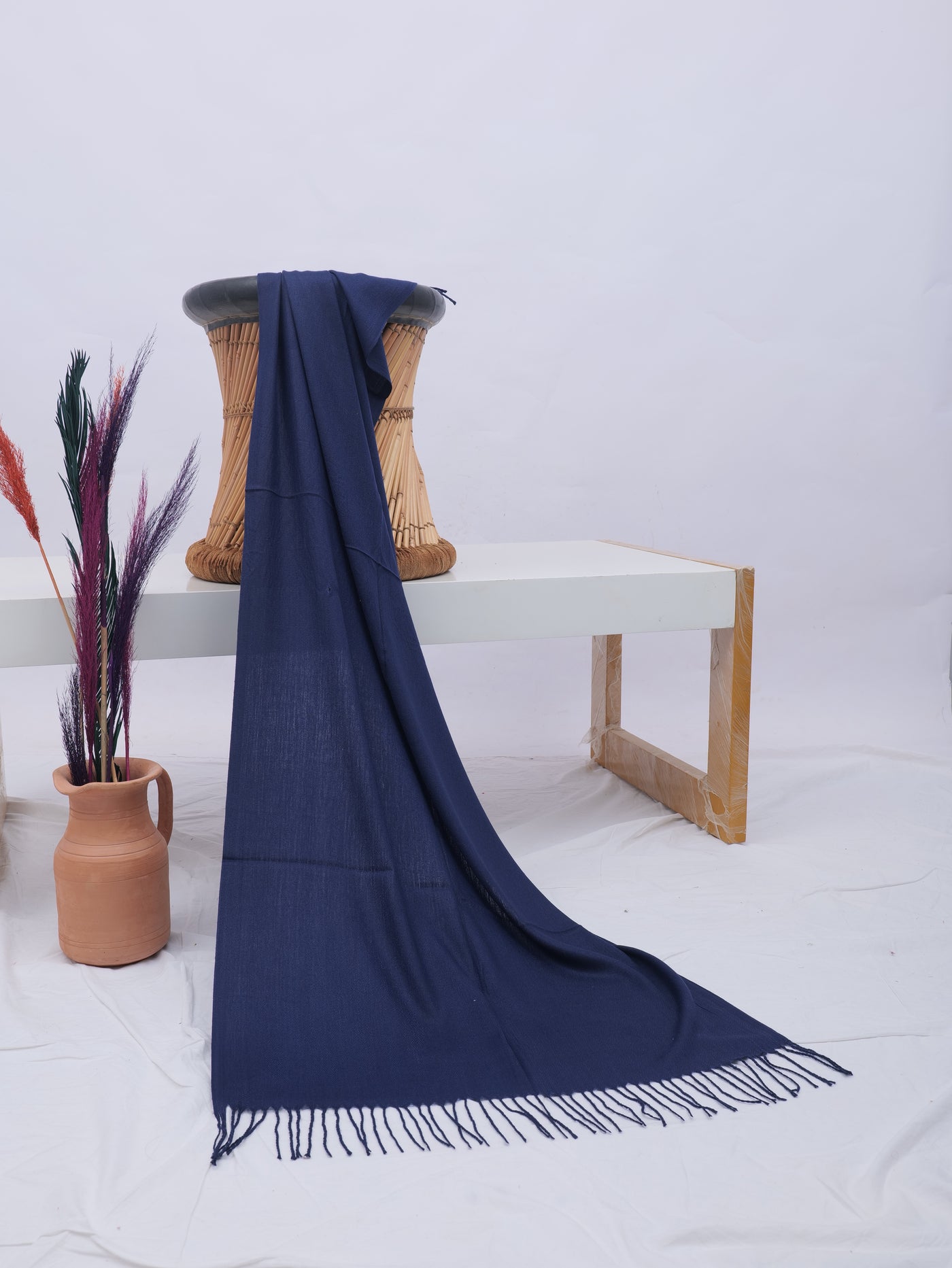 Pashmina Solid Dyed Stole - Navy Blue
