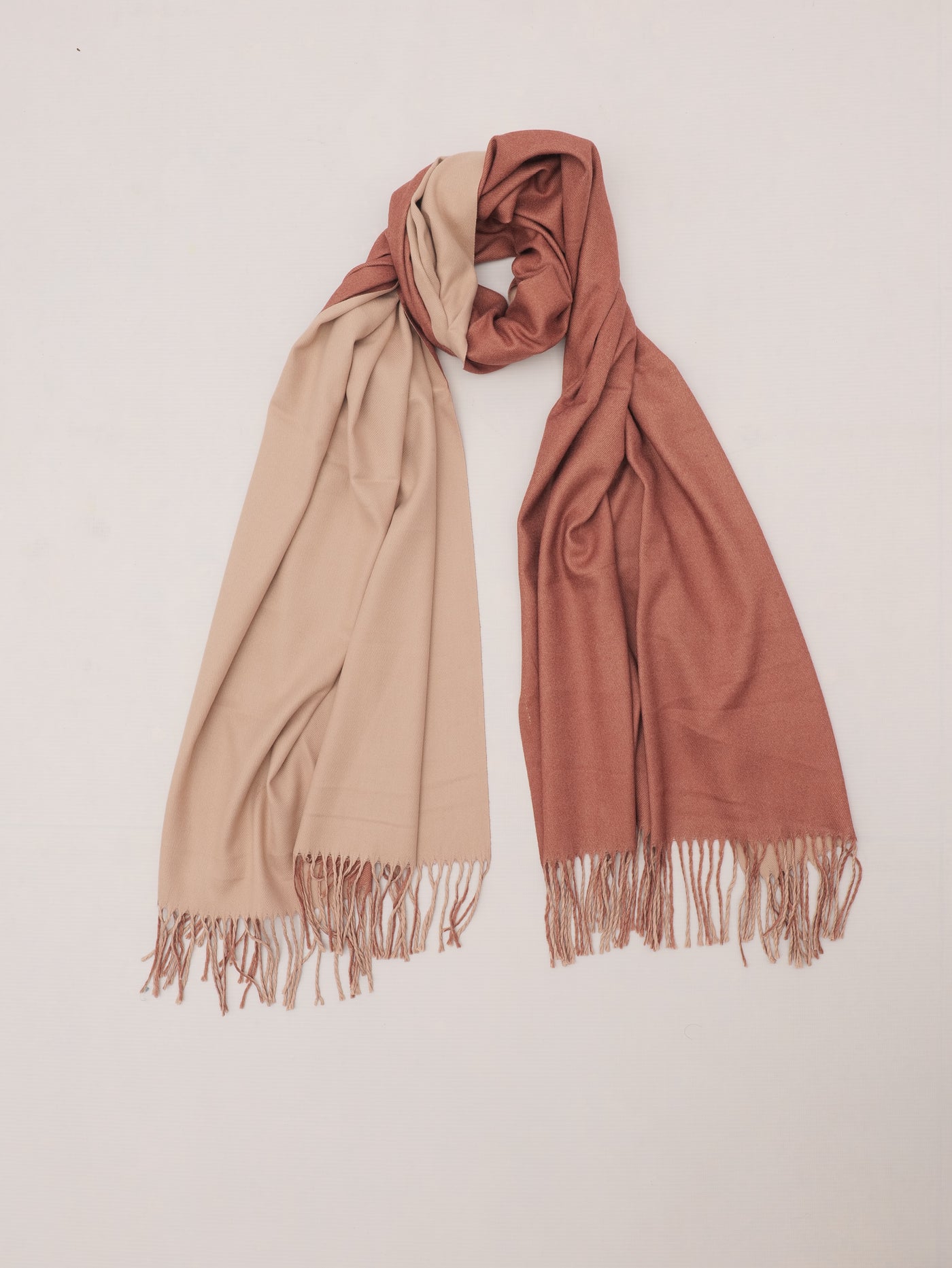 Woolen Two-Tone Scarf (Cream & Biscuit Brown)