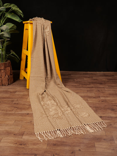 Chevron Blossom Wool Stole - Wooden Brown
