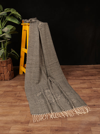 Chevron Blossom Wool Stole - Dark Grey