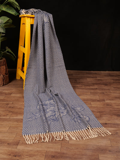 Chevron Blossom Wool Stole - Navy Blue