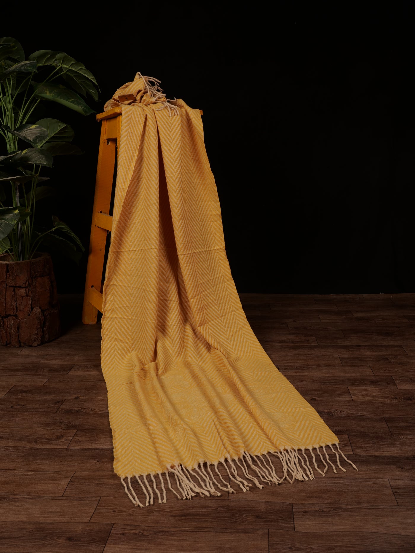 Chevron Blossom Wool Stole - Mustard