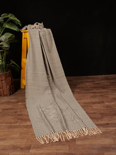 Chevron Blossom Wool Stole - Mehndi Green