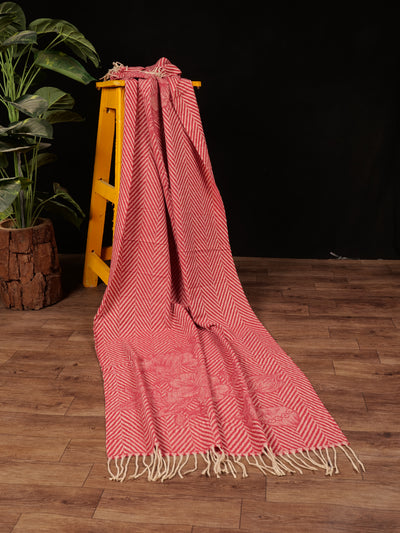 Chevron Blossom Wool Stole - Dark Pink