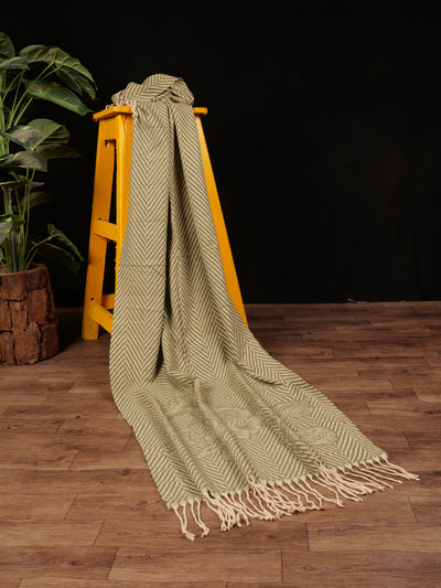 Chevron Blossom Wool Stole - Green
