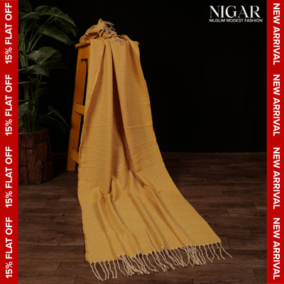 Chevron Blossom Wool Stole - Mustard
