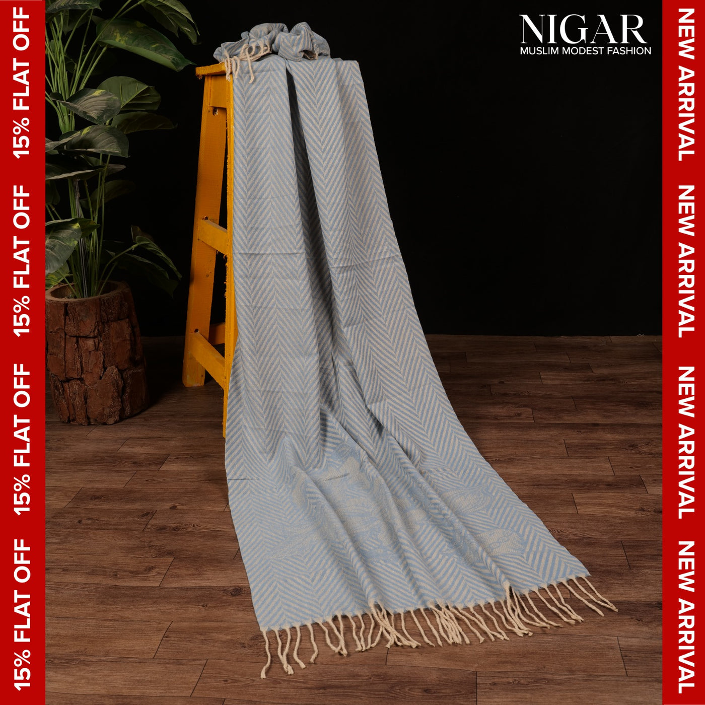 Chevron Blossom Wool Stole - Light Grey