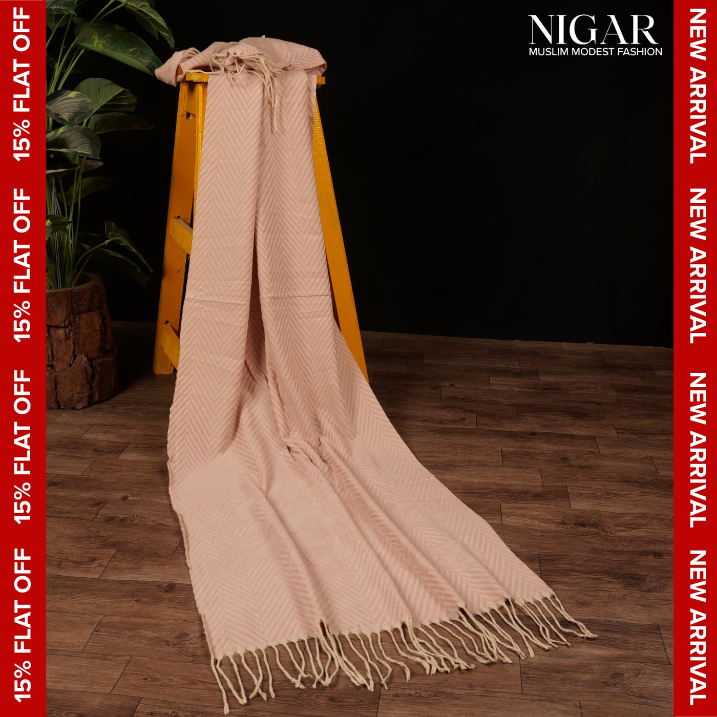 Chevron Blossom Wool Stole - Brownish Pink