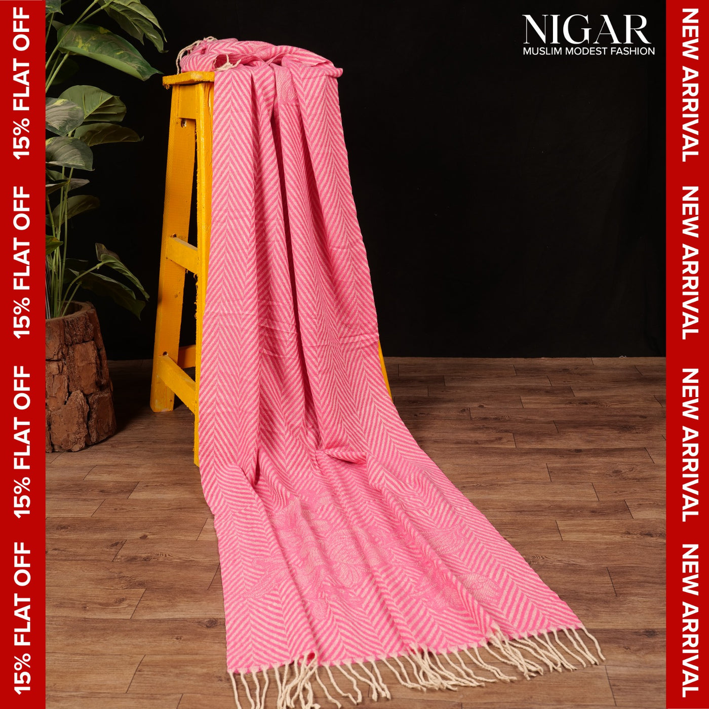 Chevron Blossom Wool Stole - Pink
